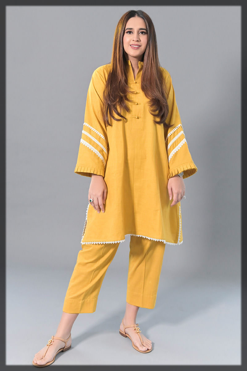 beautiful mustard basic karandi dress