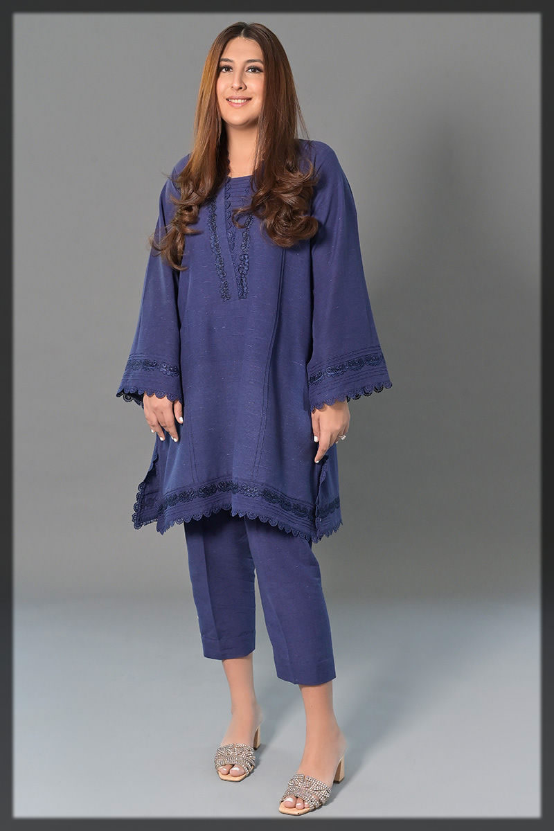 dark blue basic karandi dress