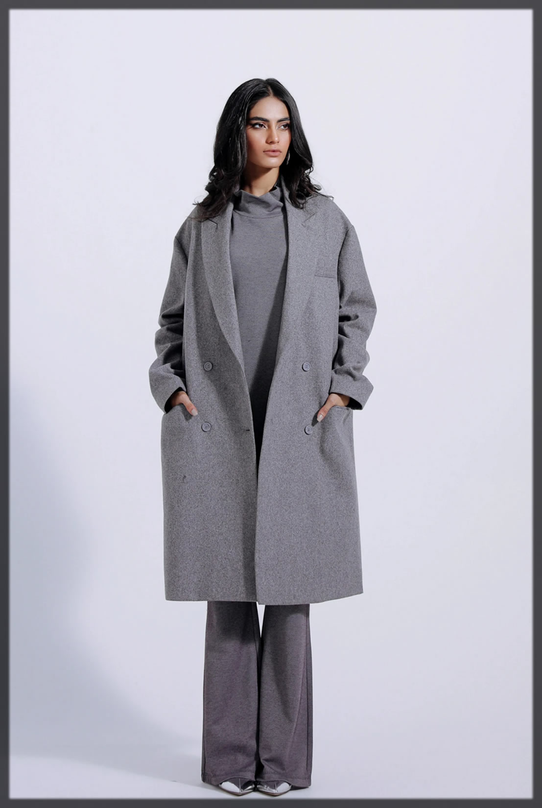 grey winter long coat