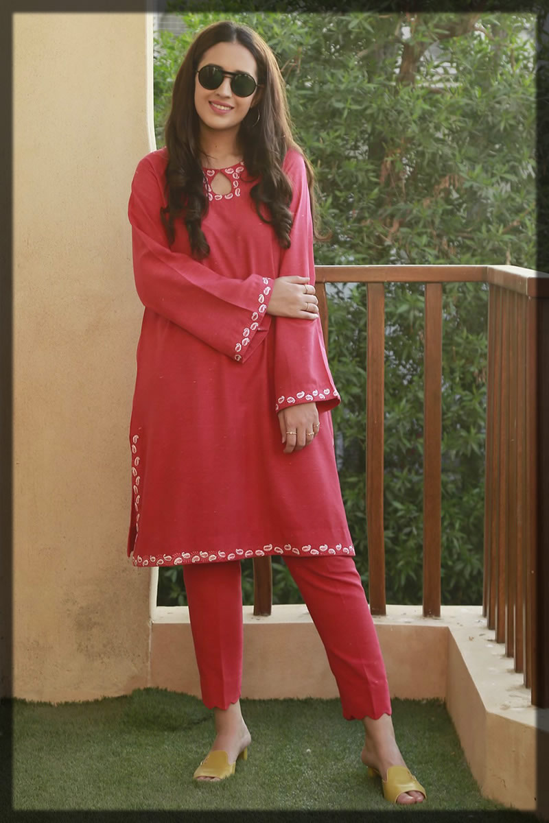 red basic karandi dress