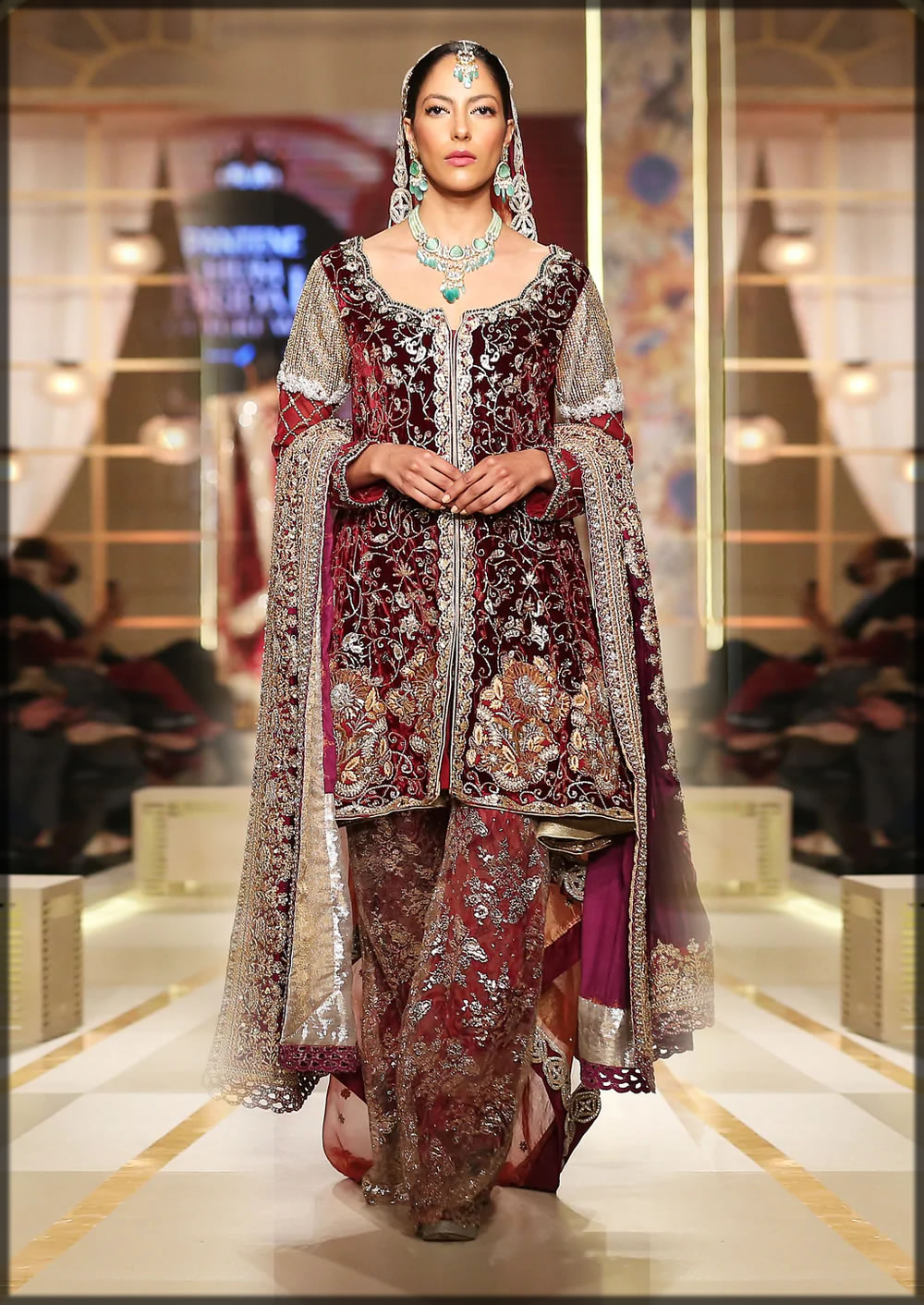 maroon and gold bridal wear