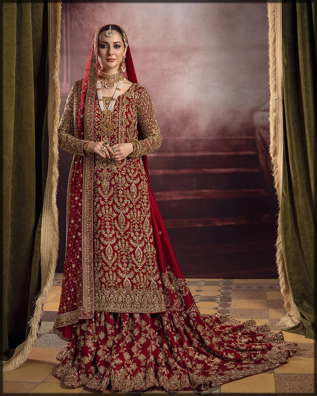 sleek red bridal lehenga by faiza
