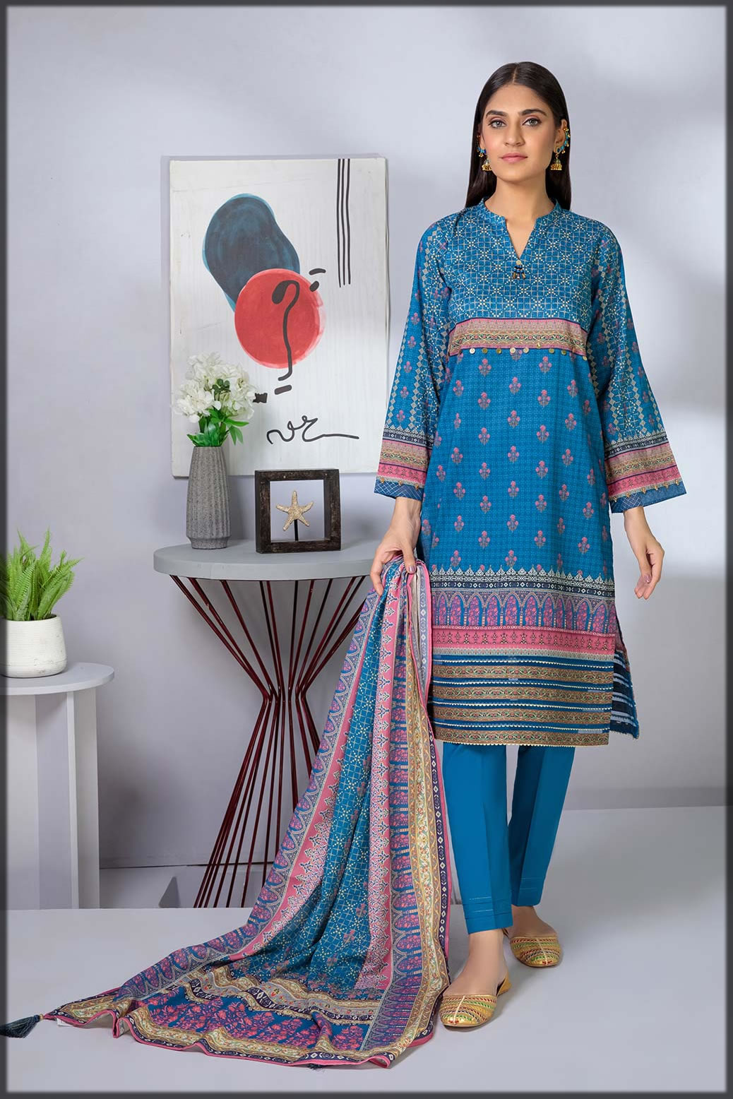 printed summer lawn dress for women
