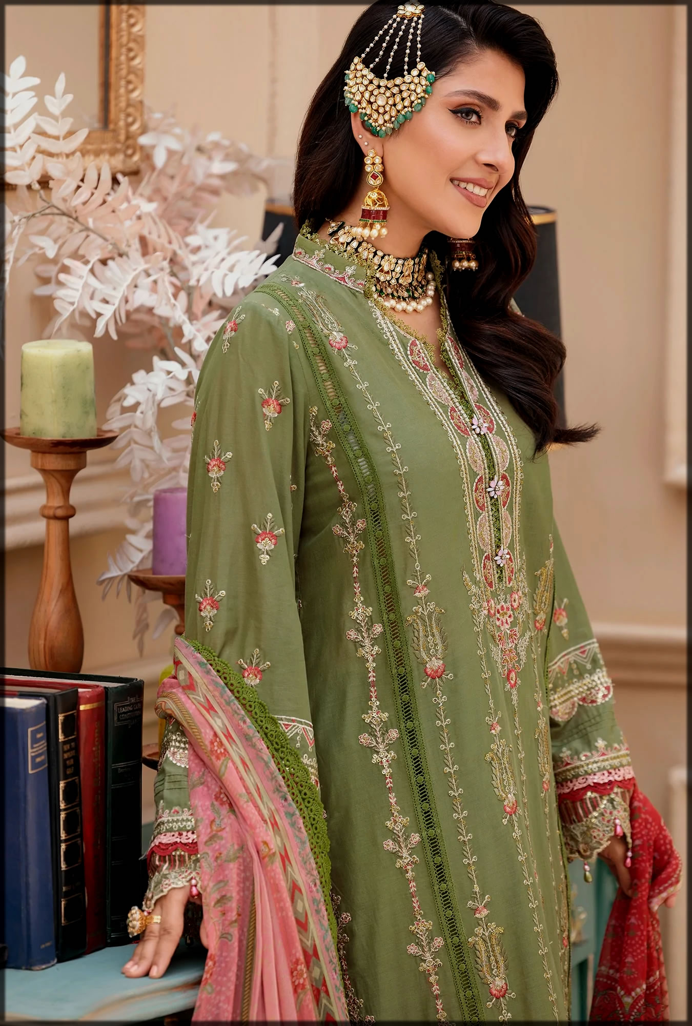 green shaded noor luxury lawn collection for ladies