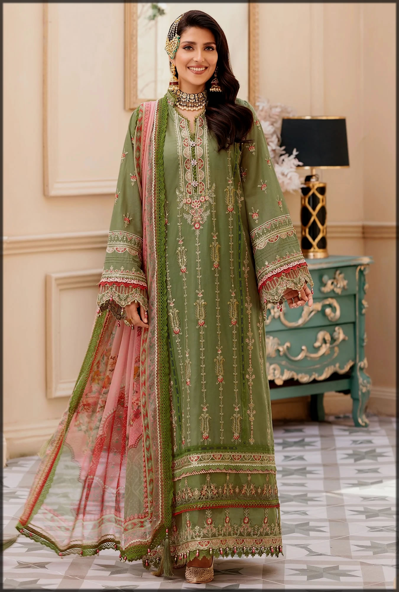 green shaded noor luxury lawn collection for women