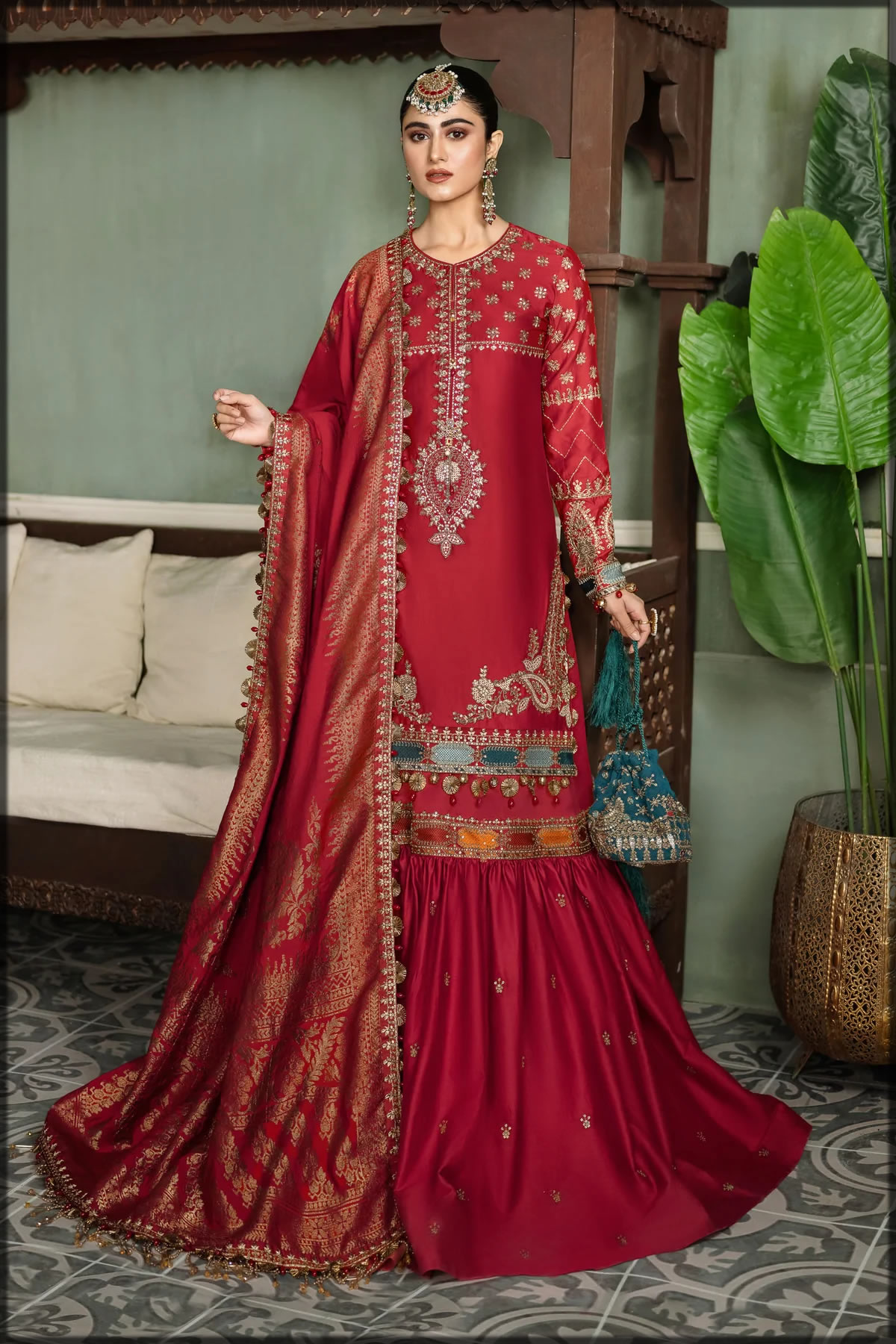 latest maroon gharara suit for girls
