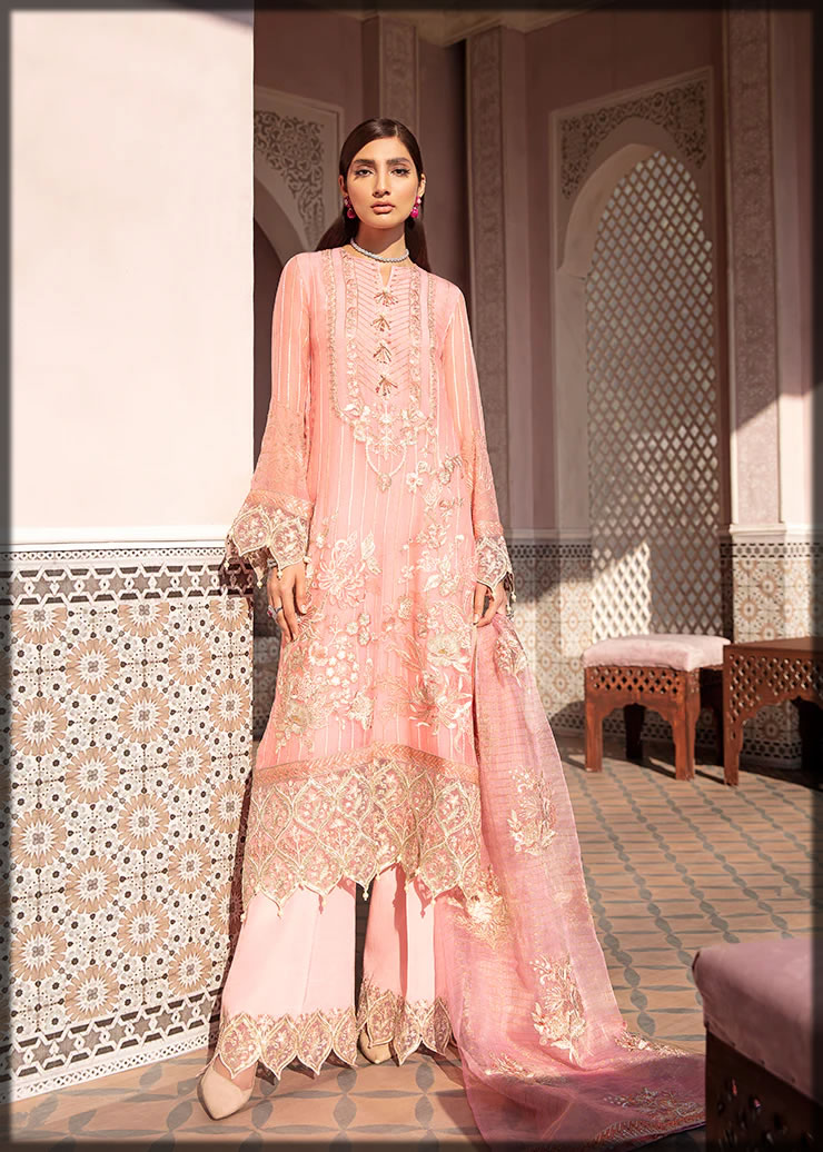 lovely pink summer chiffon suit