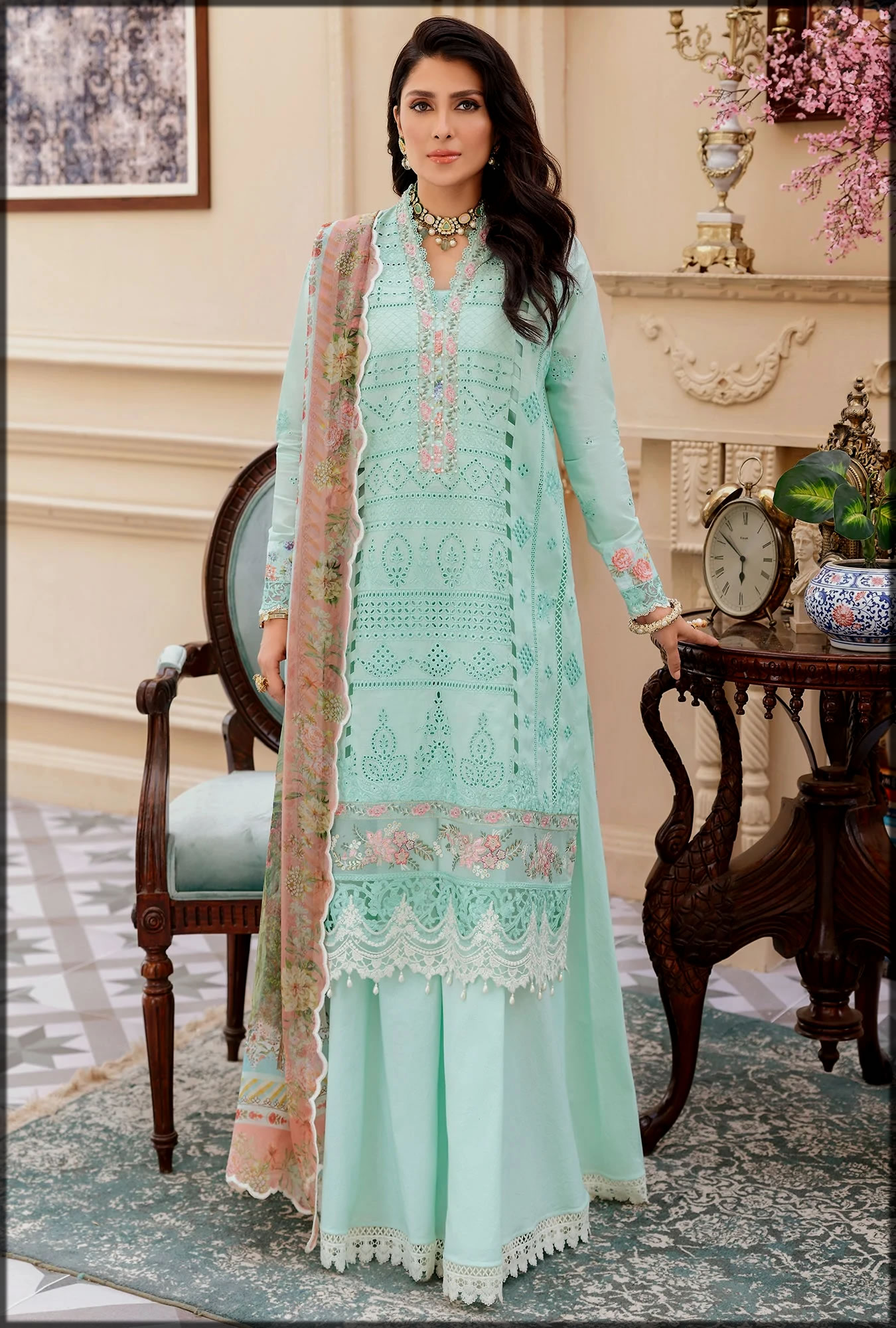 sky blue noor luxury lawn collection for ladies