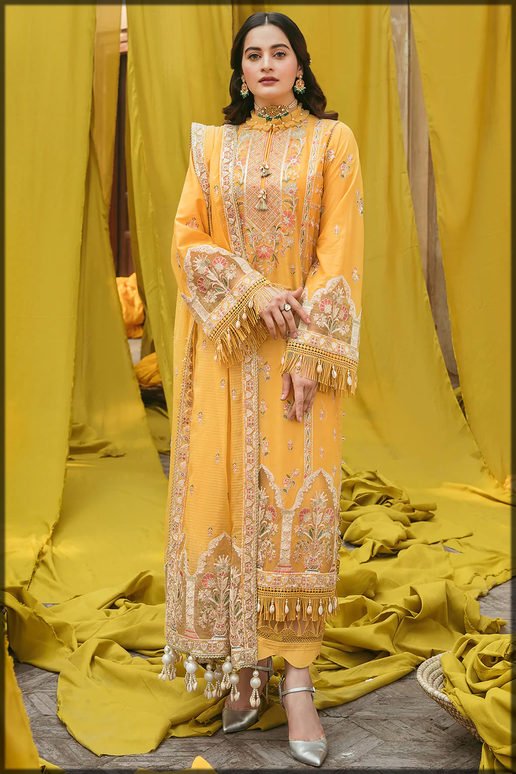yellow afrozeh summer collection for ladies