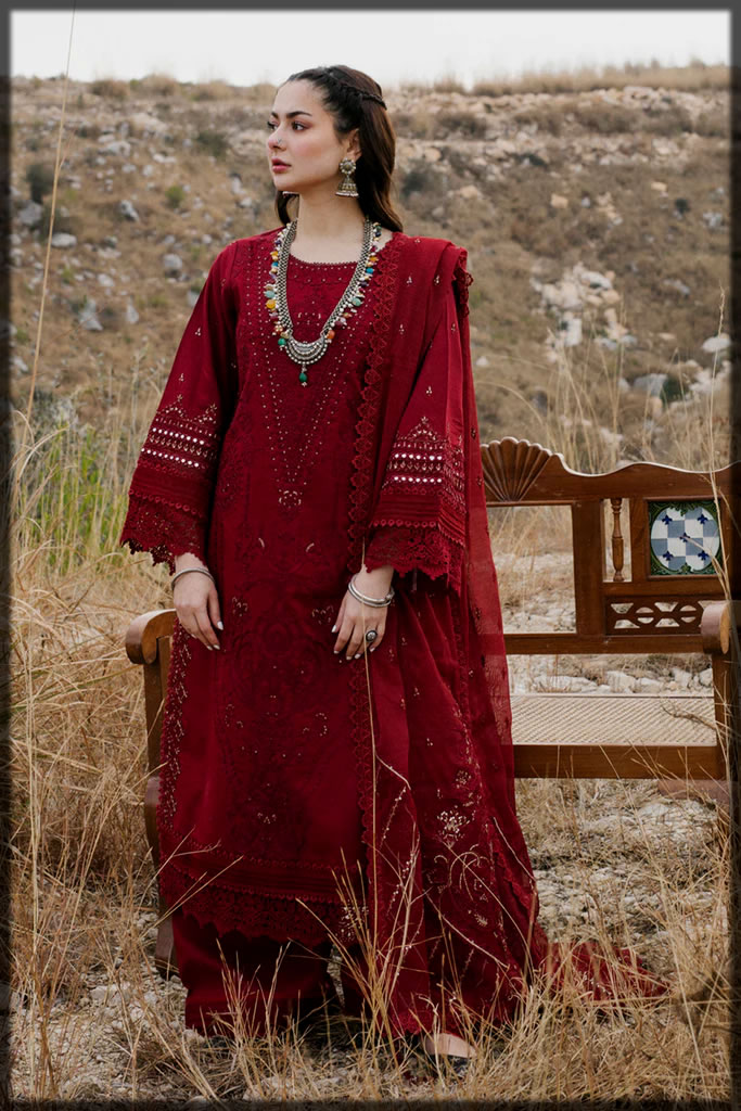 Chikankari Embroidered Suit in Maroon Hue