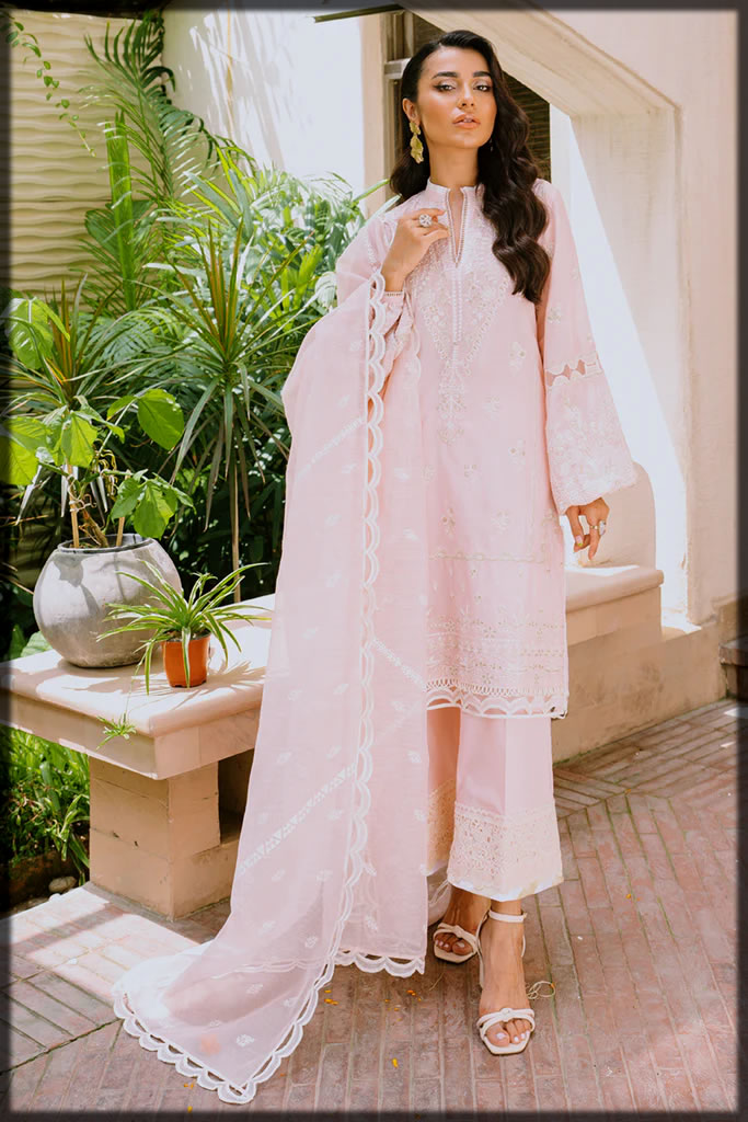 Classy Pink Qalamkar Luxury Lawn Suit for Girls