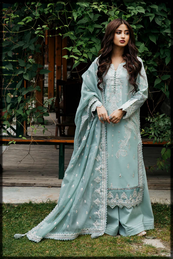 Sky Blue Luxury Lawn Suit by Qalamkar