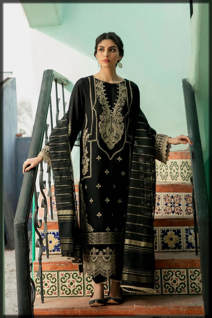Sleek Black Summer Luxury Dress by Qalamkar