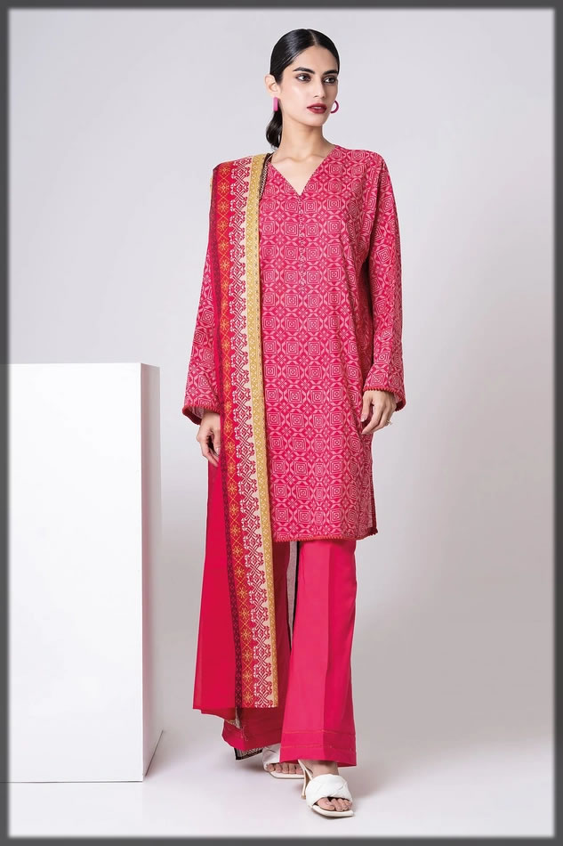 khaadi 3pc printed lawn suit for ladies