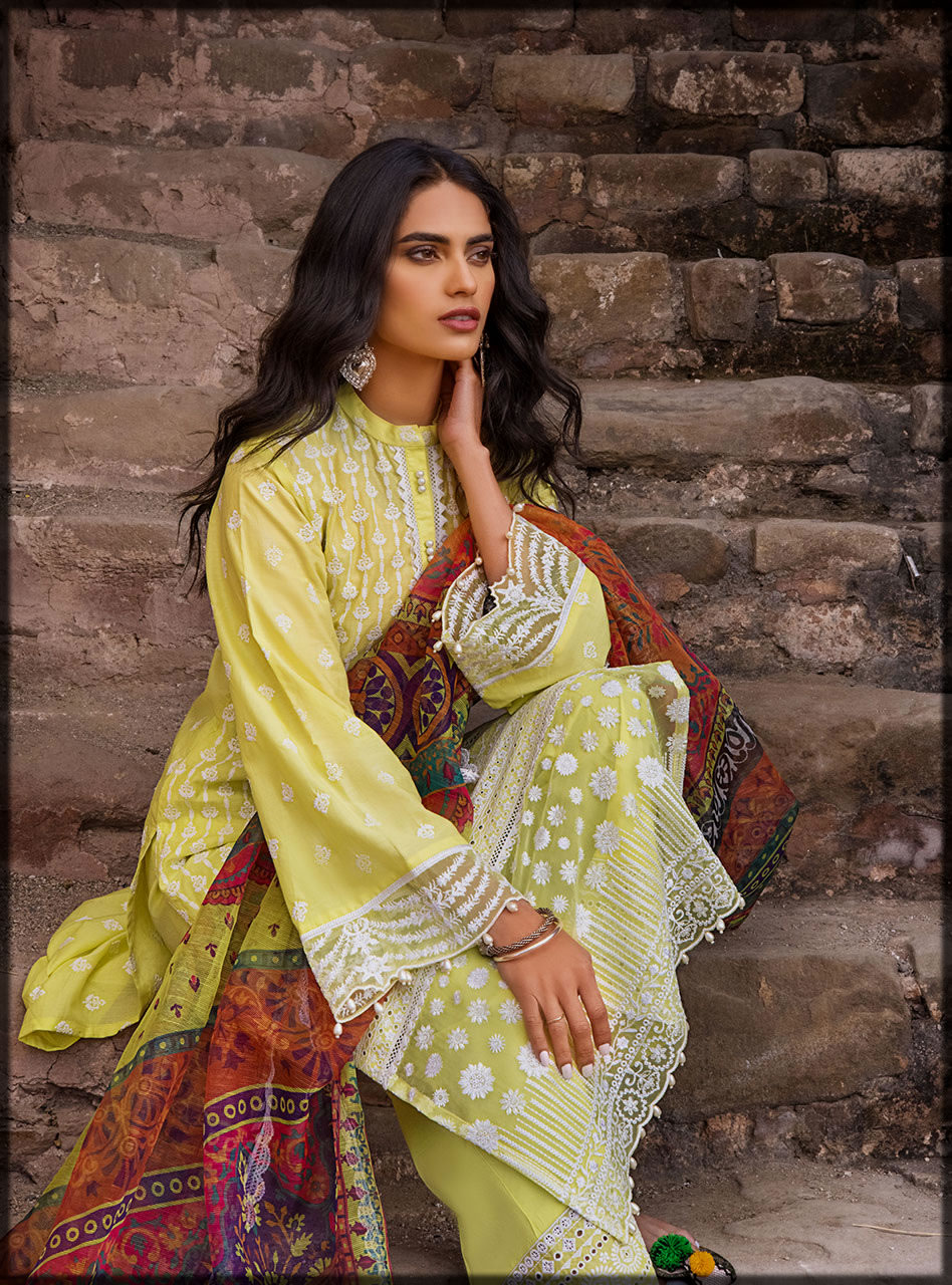 yellow summer lawn suit for women