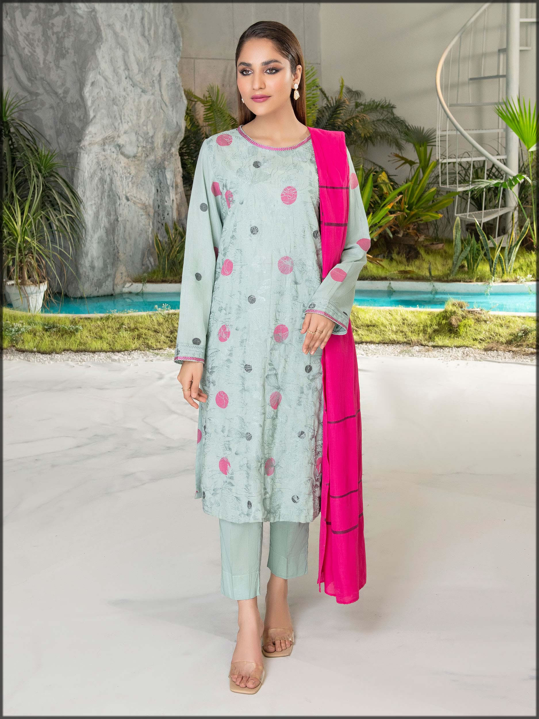 3pc embroidered lawnn suit by limelight