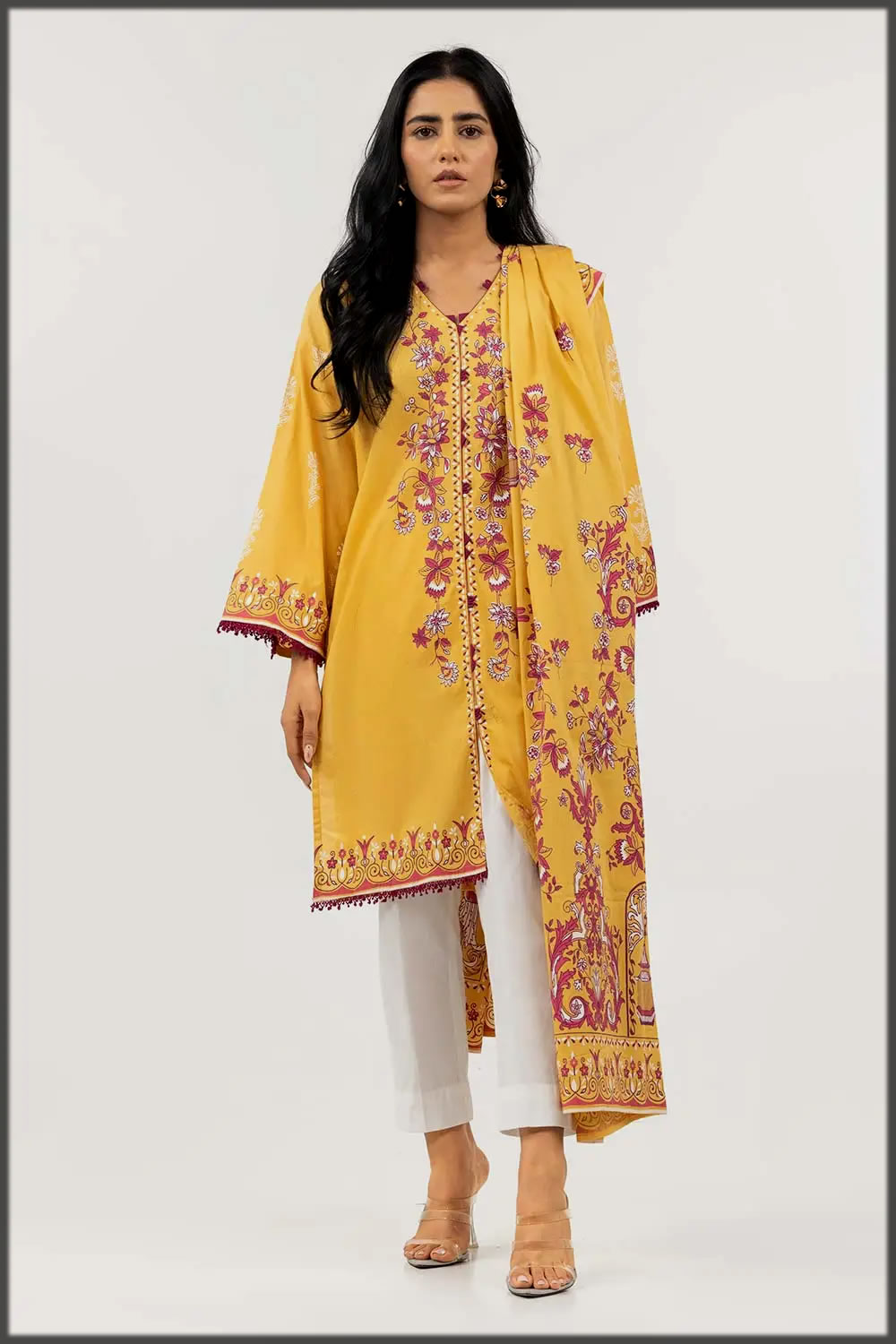 Screen Printed Cambric Shirt with Lawn Dupatta