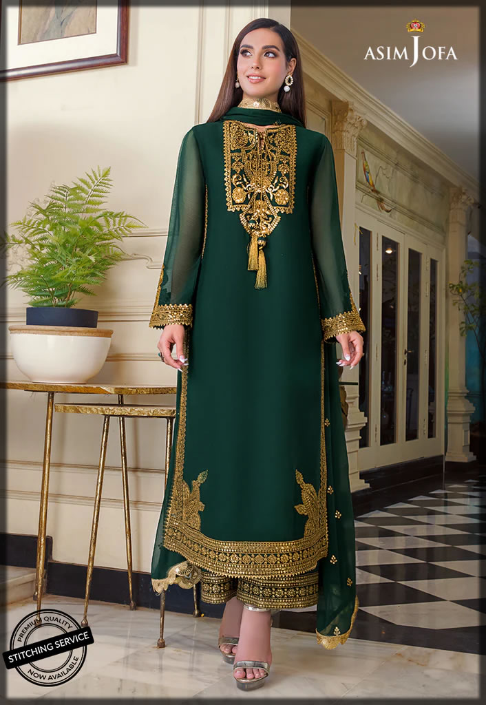 green shaded asim jofa chiffon dress