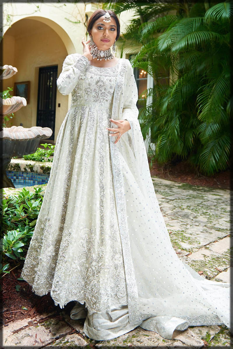 white cotton net bridal dress