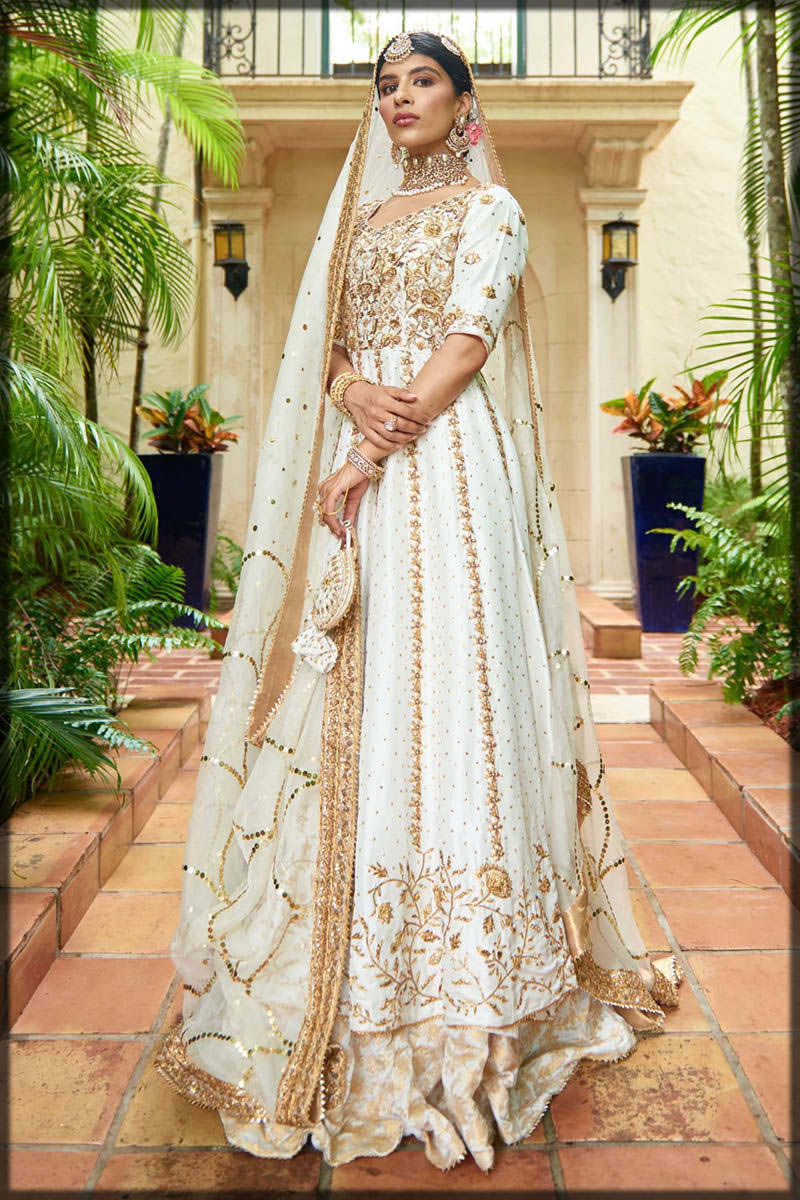 white raw silk bridal nikkah dress