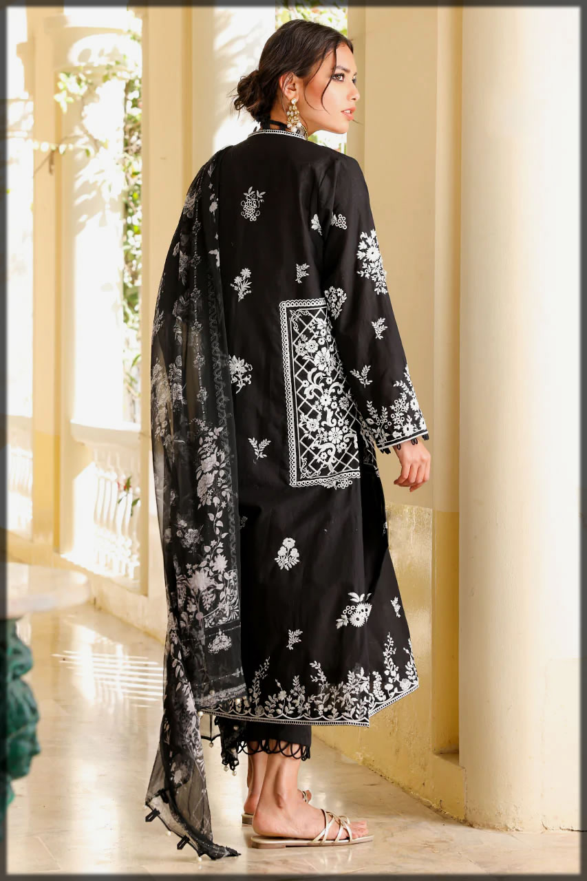 Black Schiffli Embroidered Lawn Dress for women