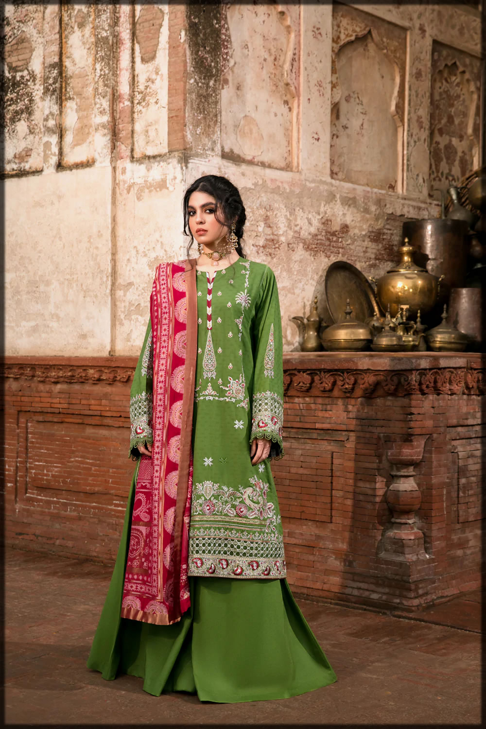 Moss Green Embroidered Lawn Suit