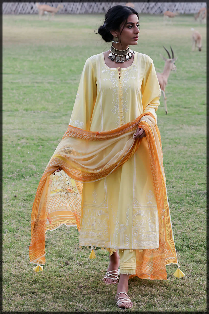 Sunshine Yellow Embroidered Lawn Outfit