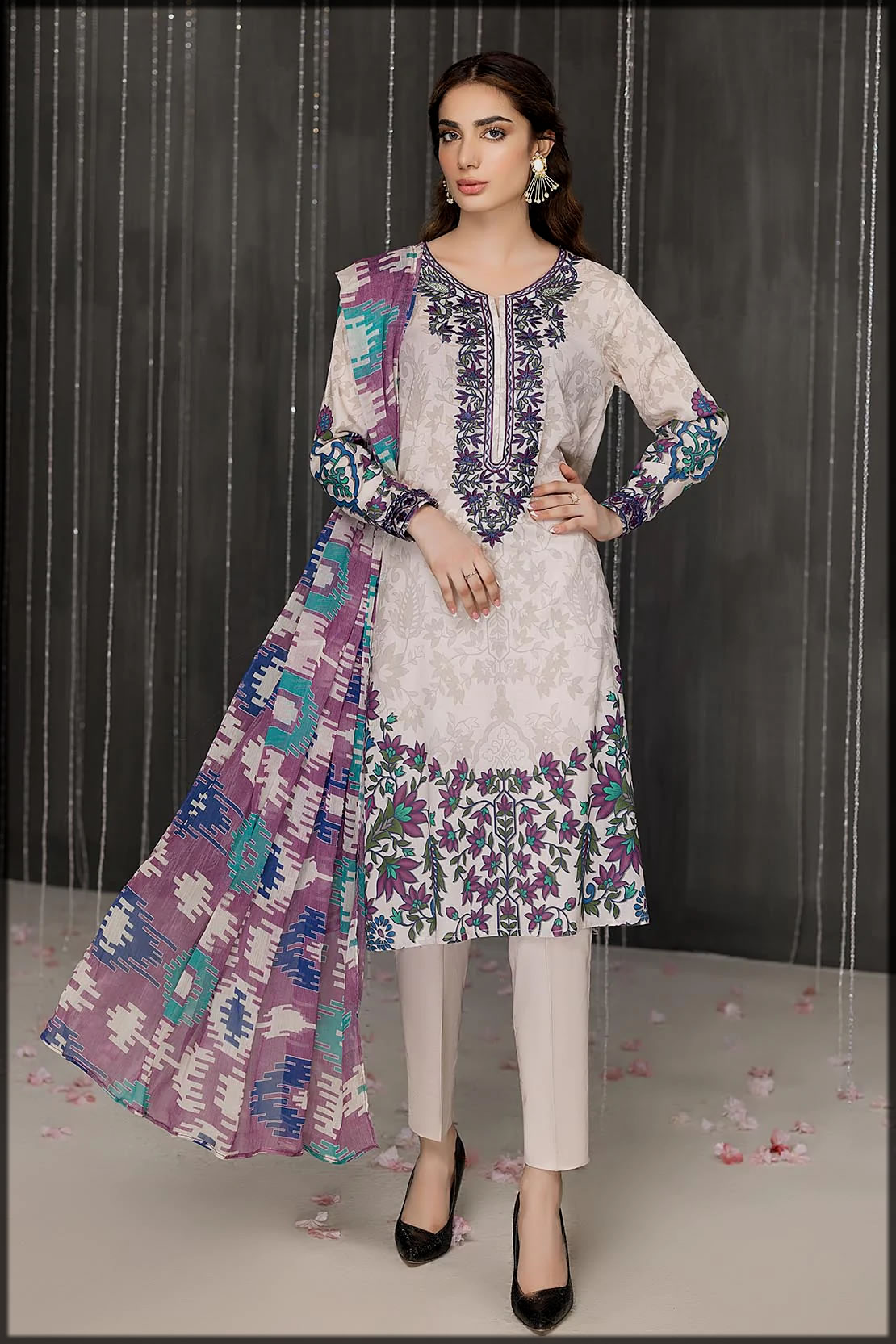 summer embroidered suit for women by so kamal