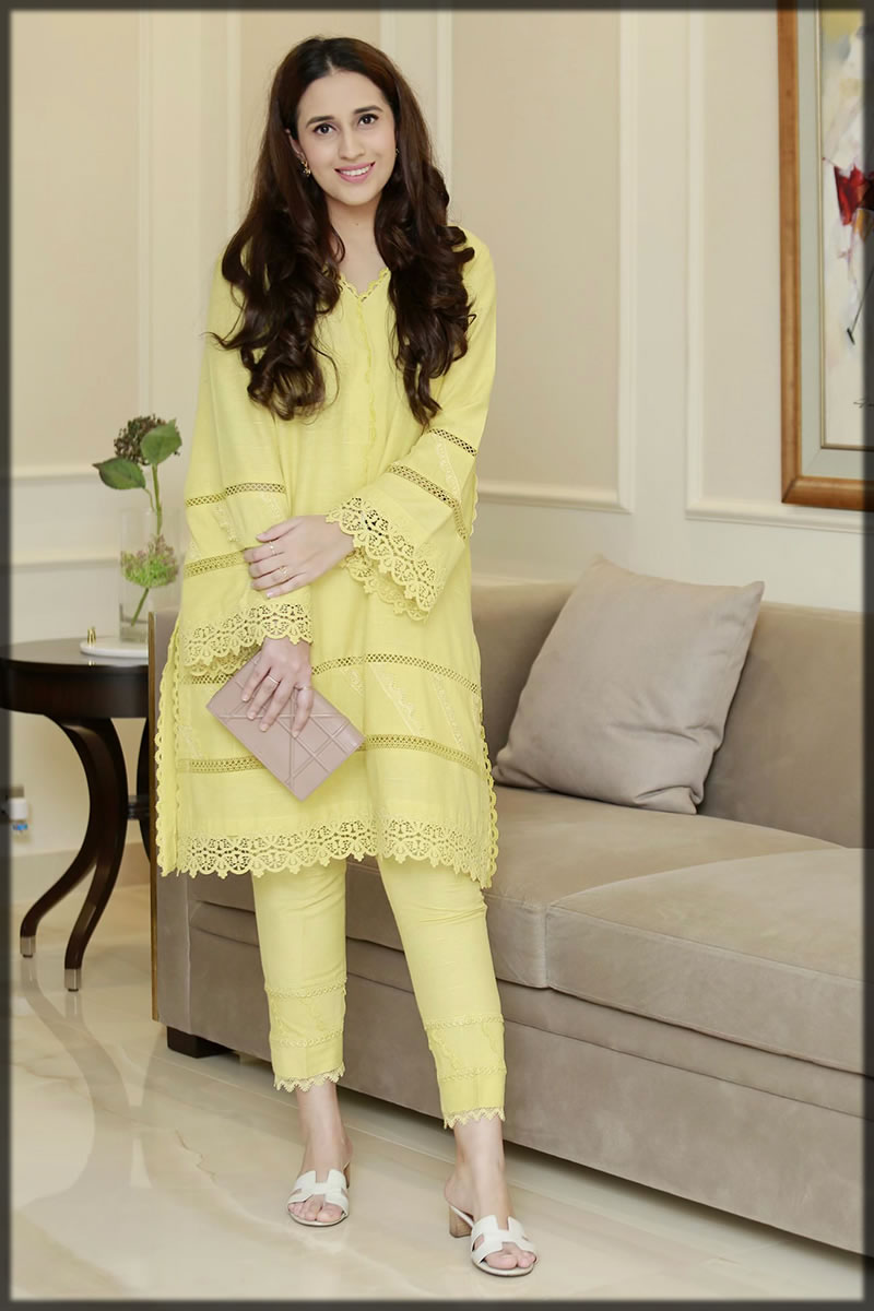 yellow cootn suit for women