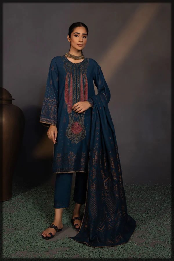 3 Piece Embroidered Jacquard Suit for women