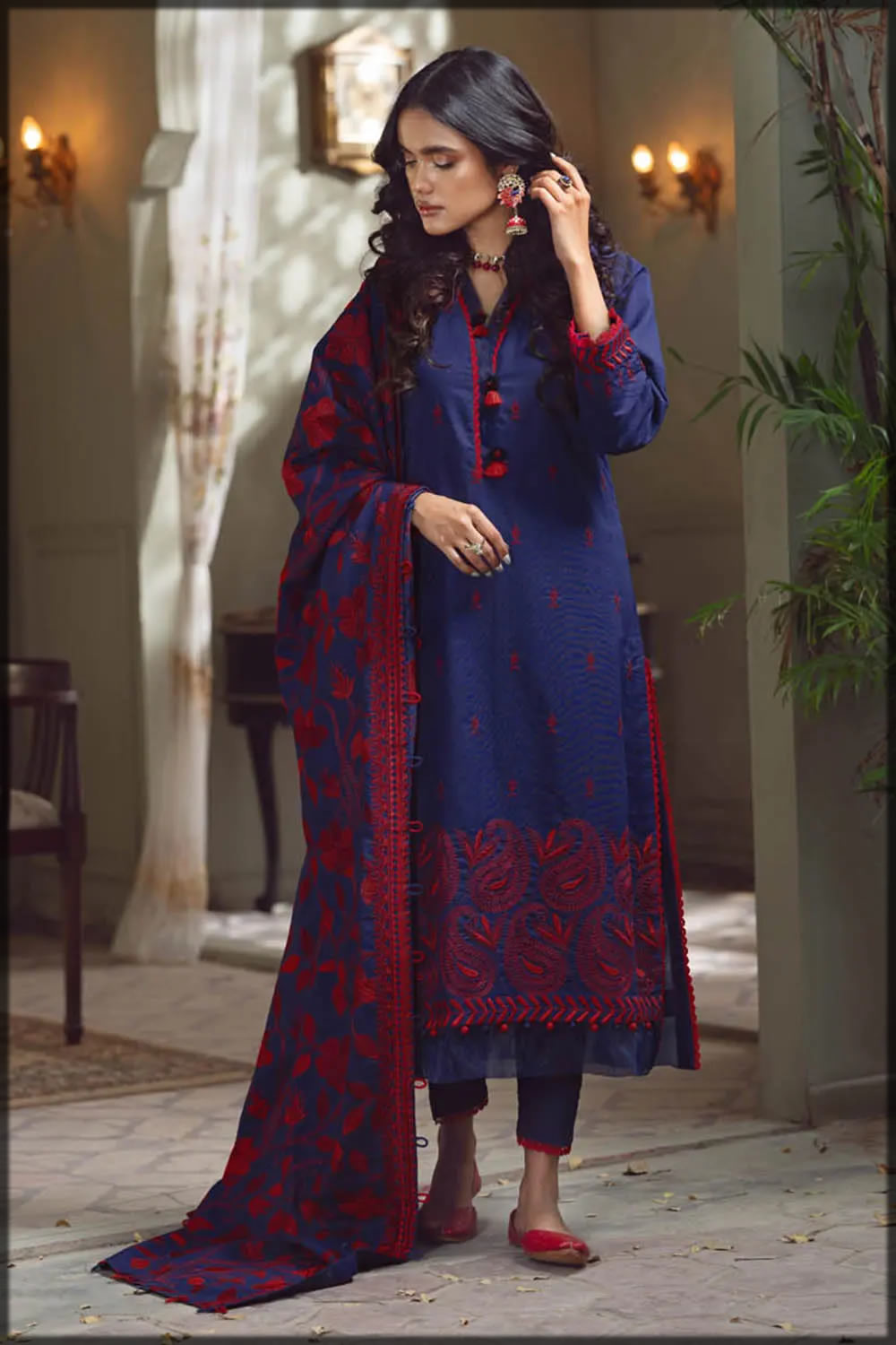 blue and maroon karandi dress