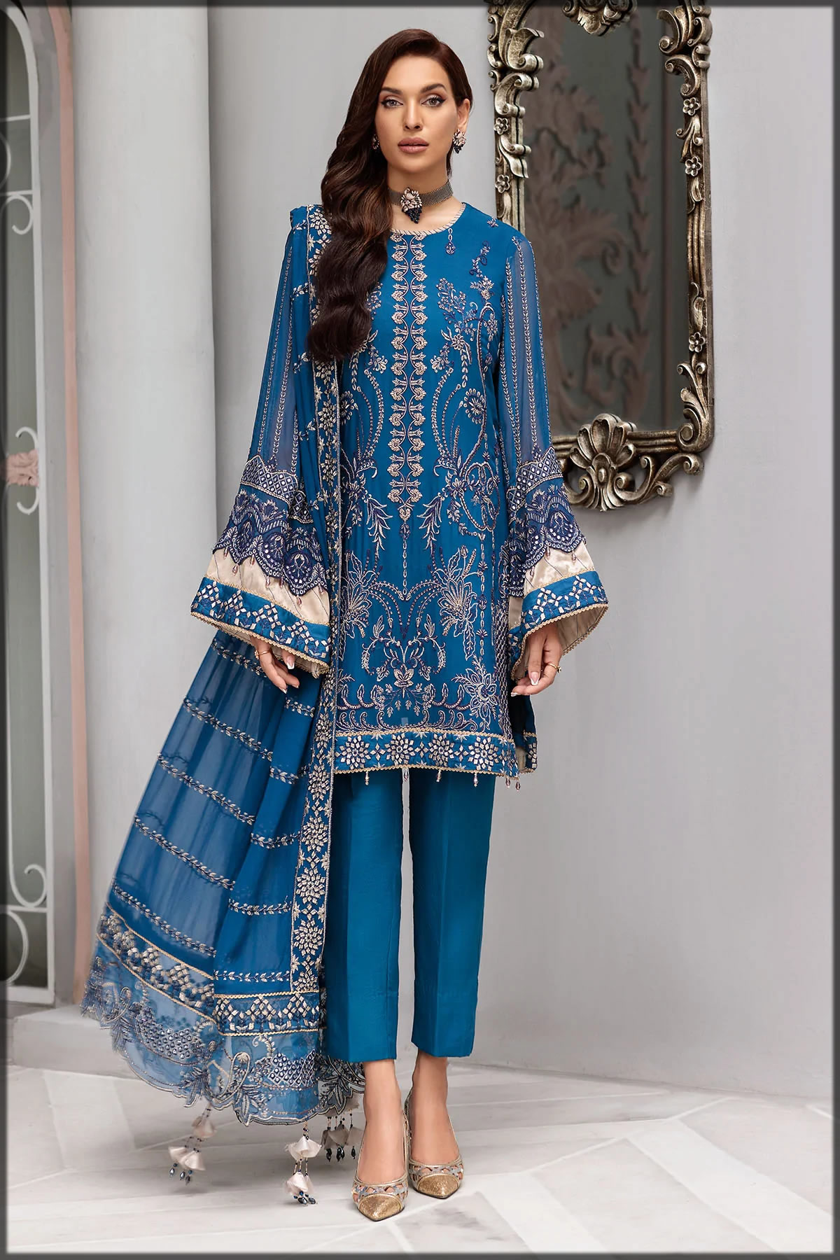 blue shaded winter festive suit