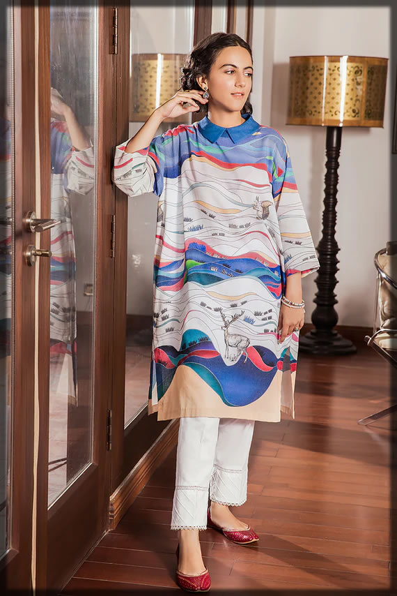 digital printed khaddar dress for women