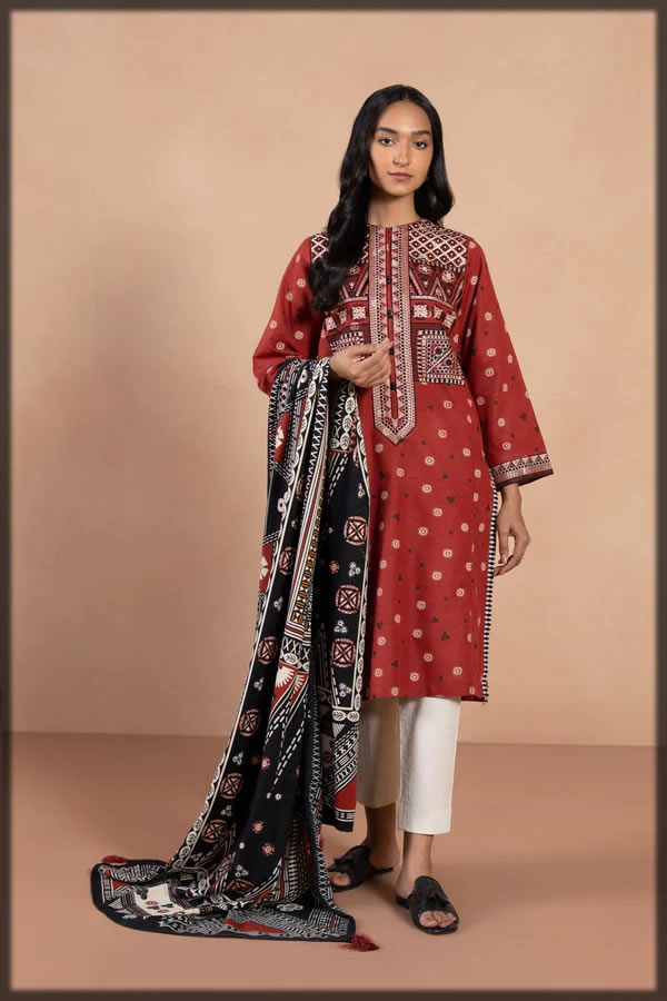 embroidered khaddar suit for women