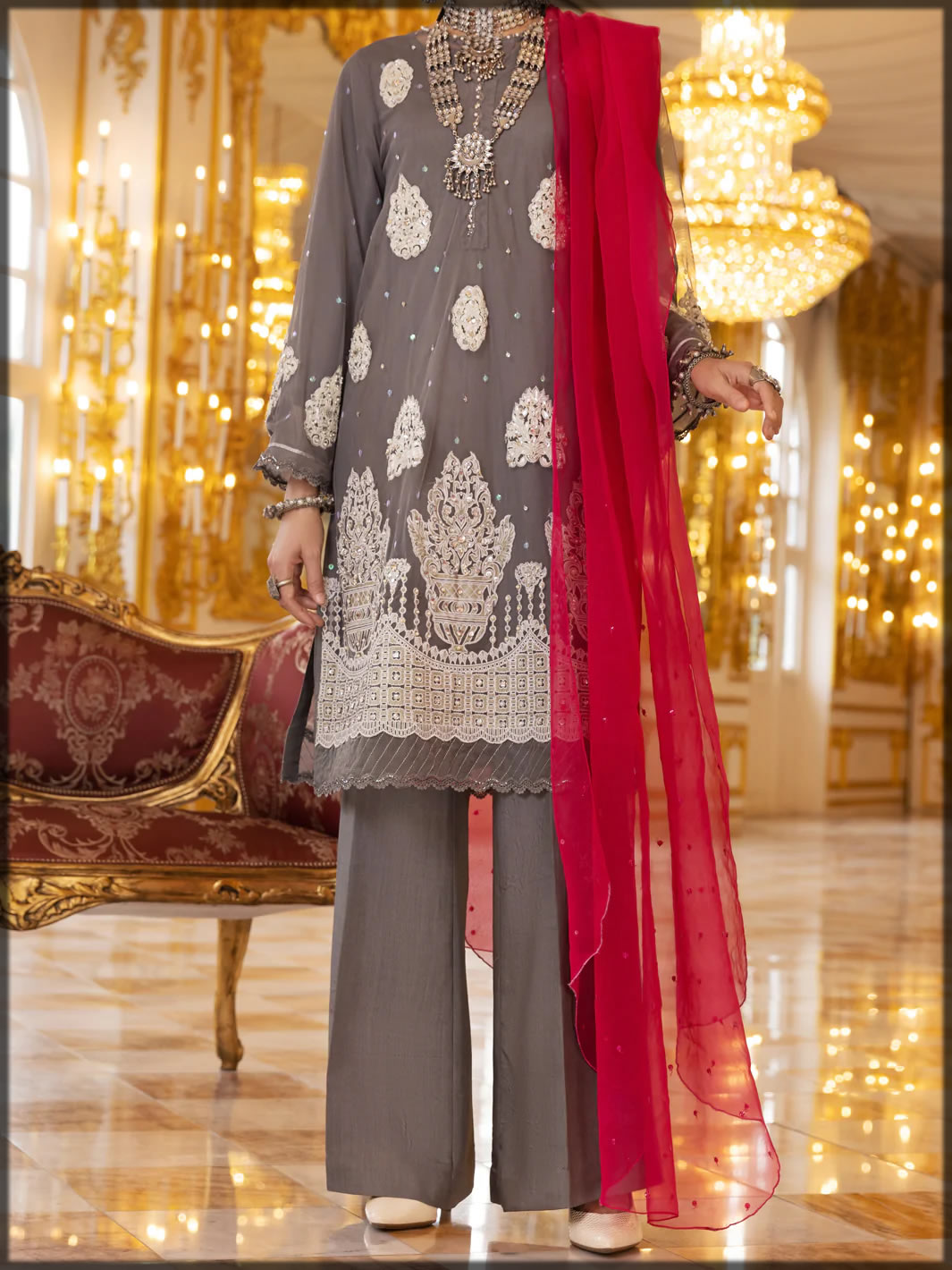 grey and red winter festive suit