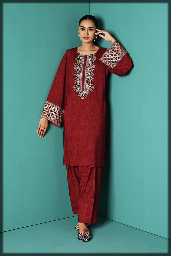 maroon two piece winter linen collection