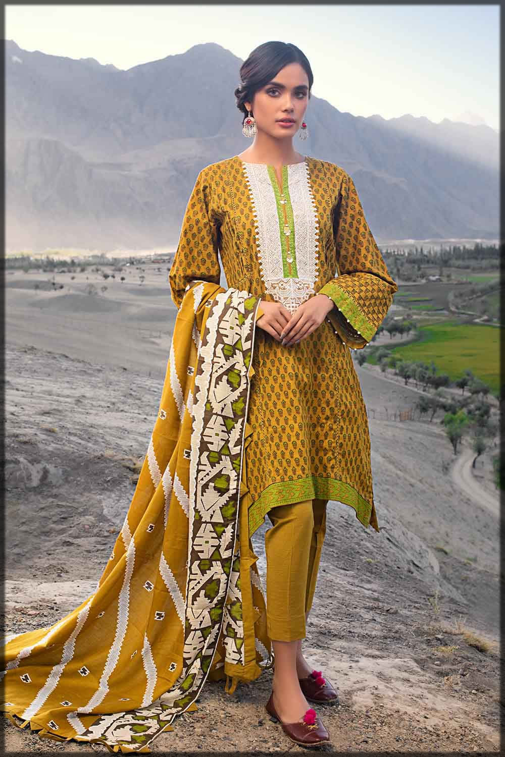 mustard winter khaddar dress
