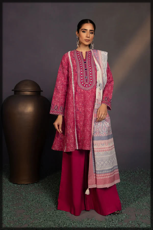 pink Embroidered Jacquard Suit for women