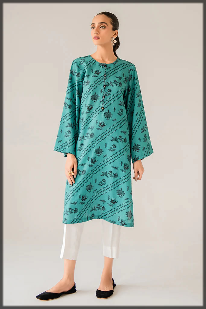 printed khaddar shirt for women