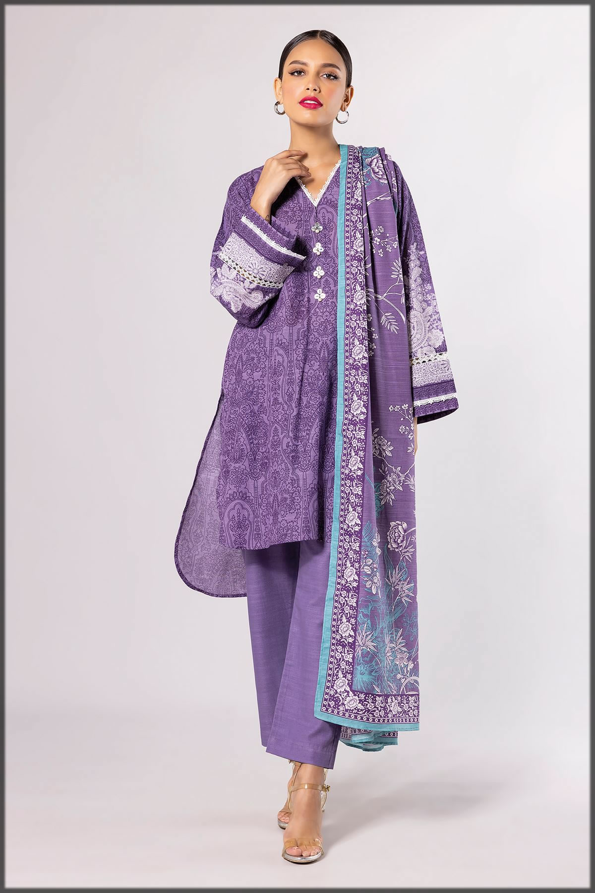 purple shaded khaddar dress
