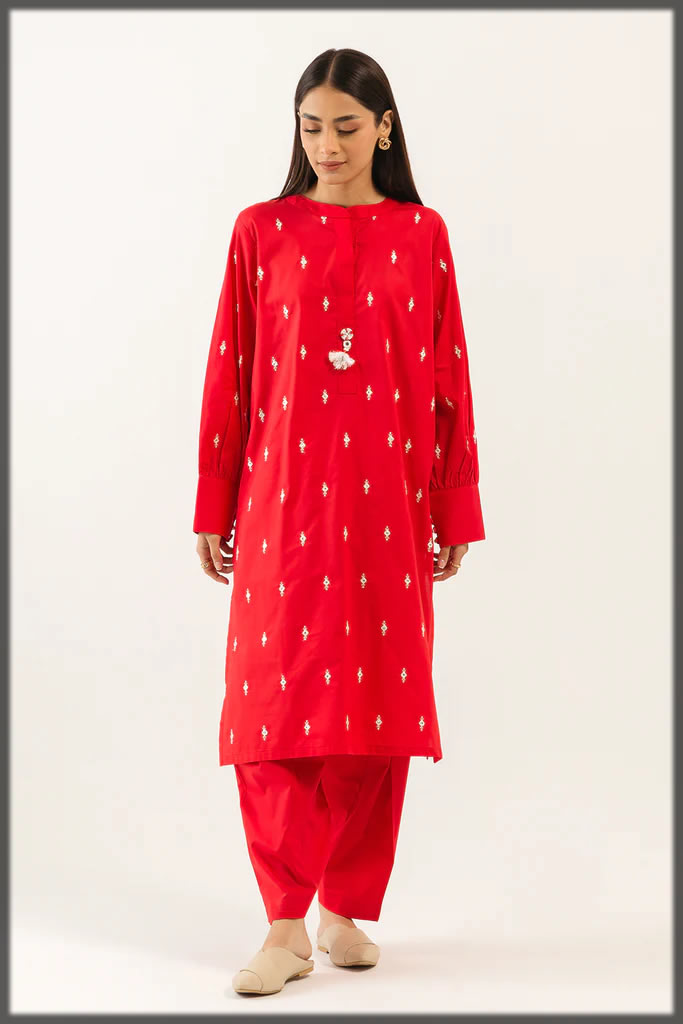 red embroidered 2pc suit