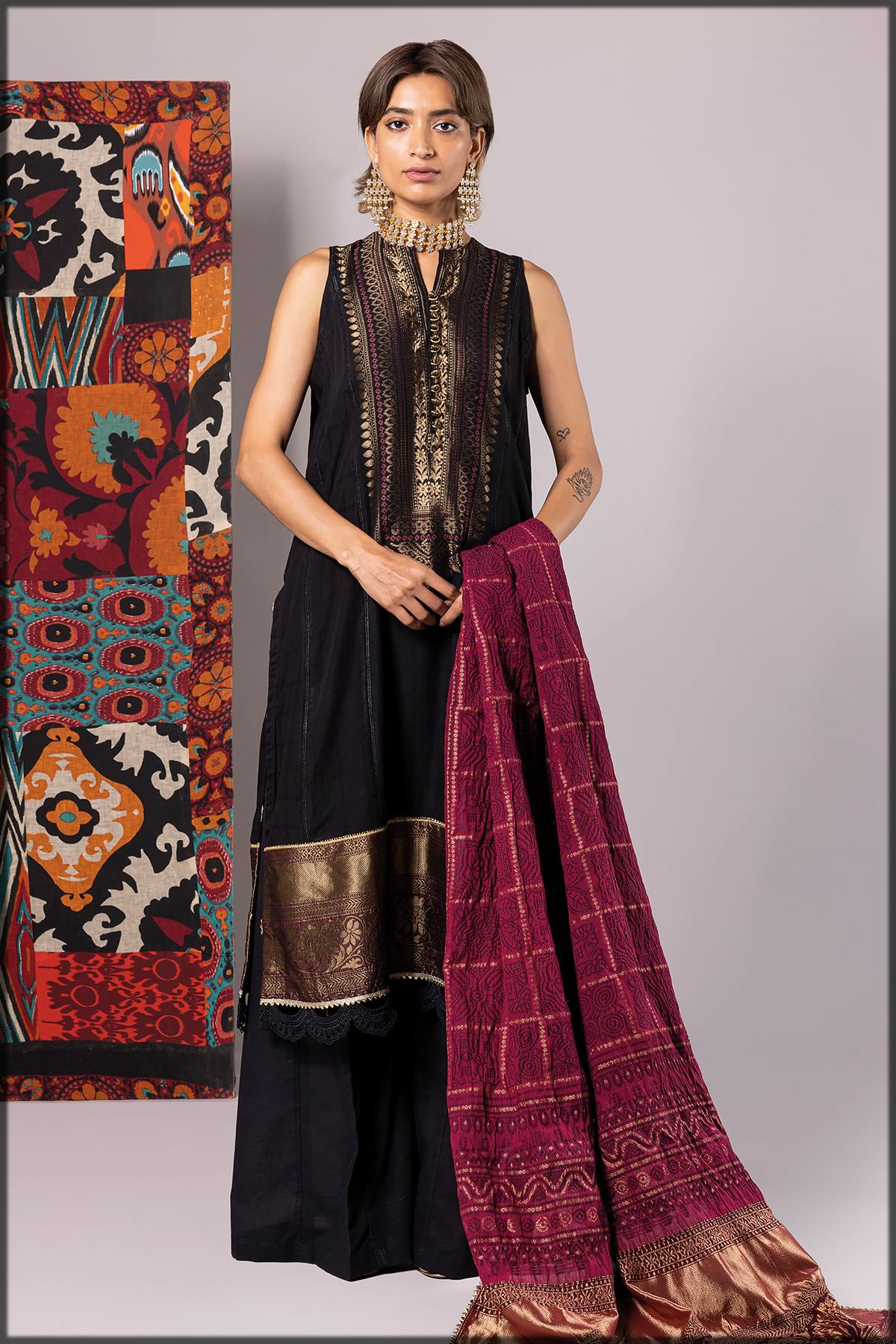 three piece khaddi formal dress for women