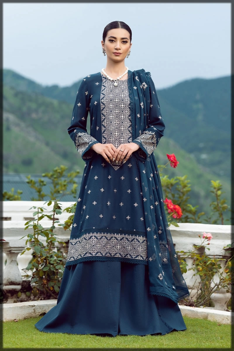 blue winter embroidered suit