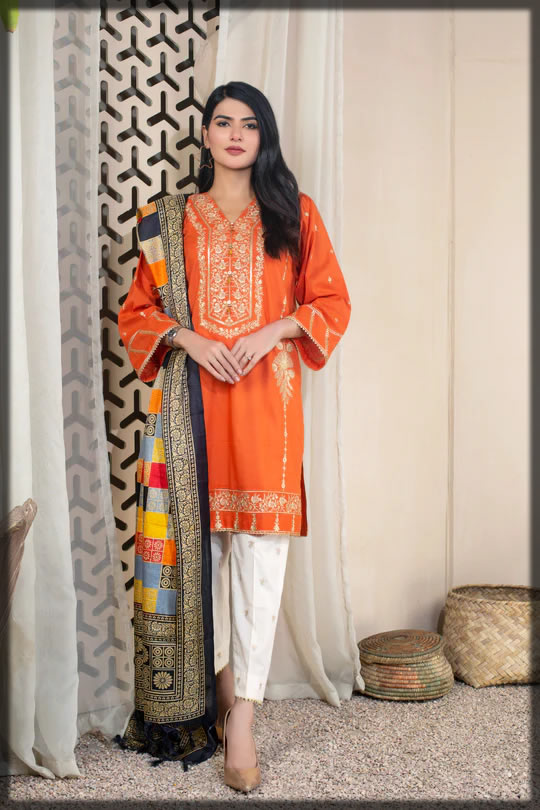 orange warm winter khaddar suit