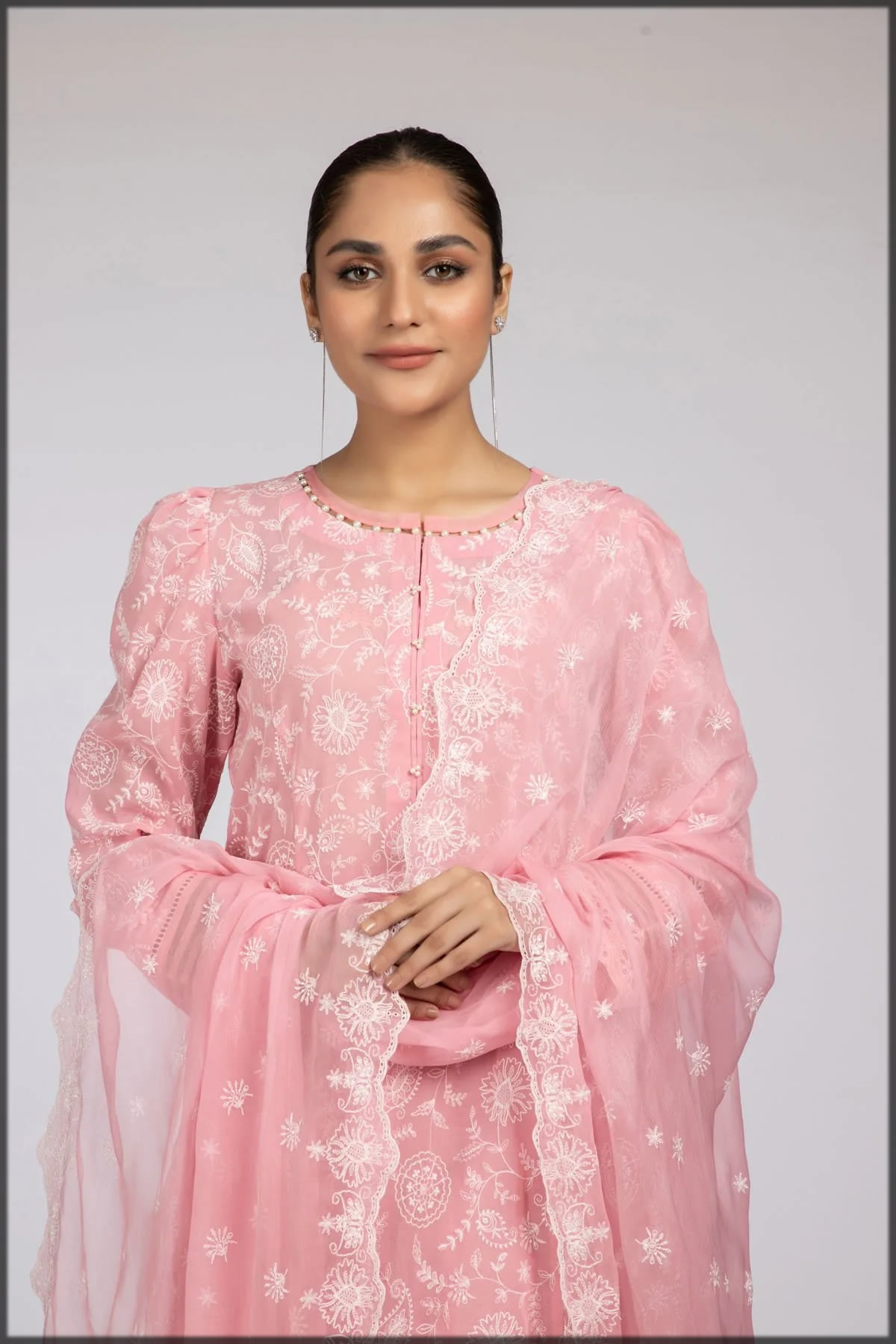 pink khaddar suit