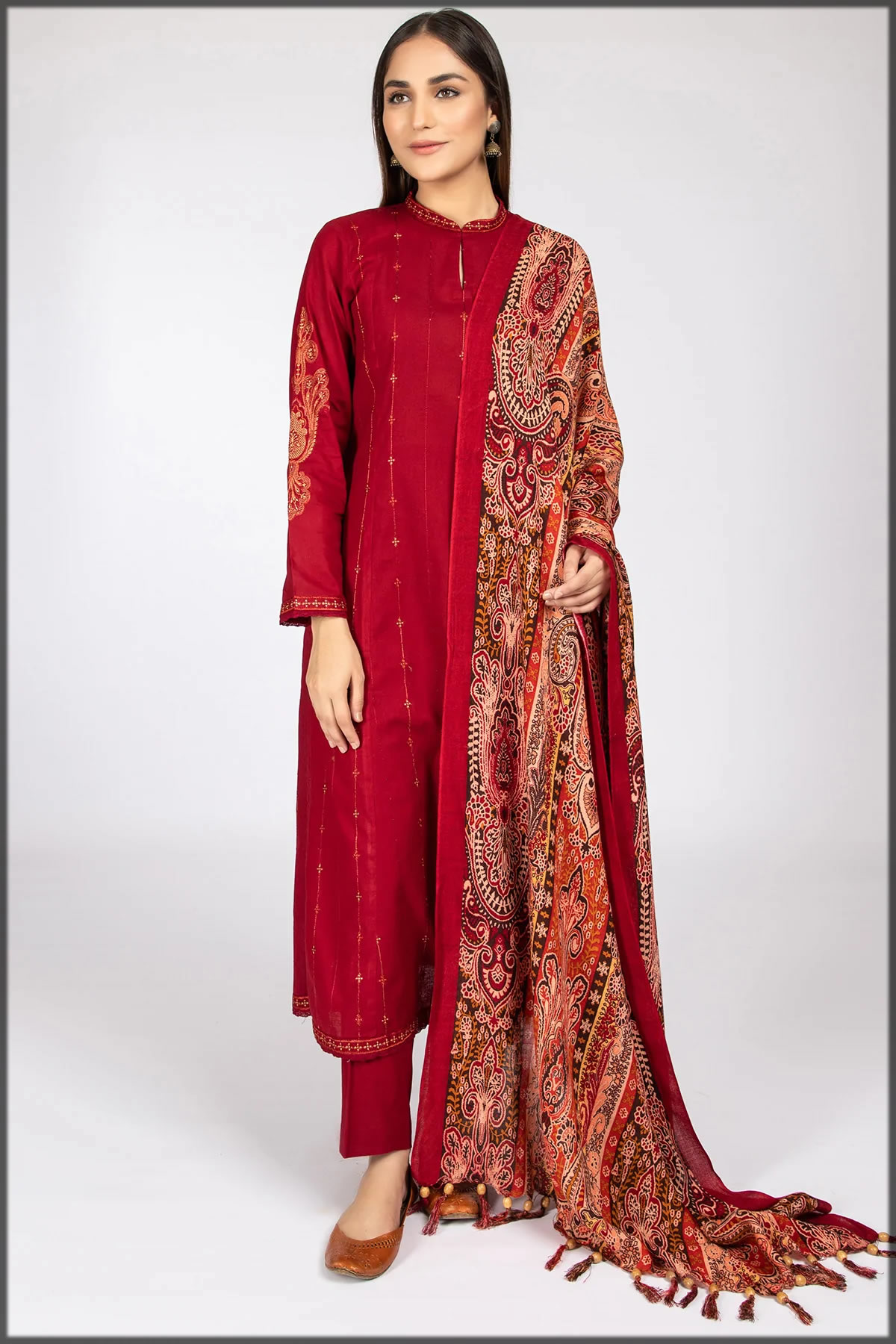 red khaddar suit