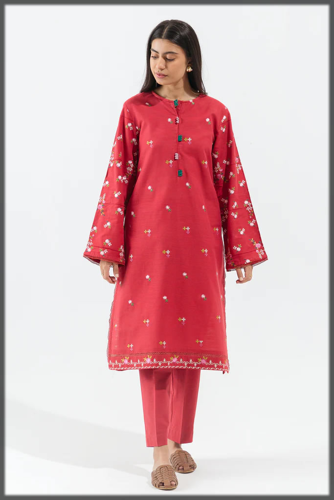 red winter khaddar suit