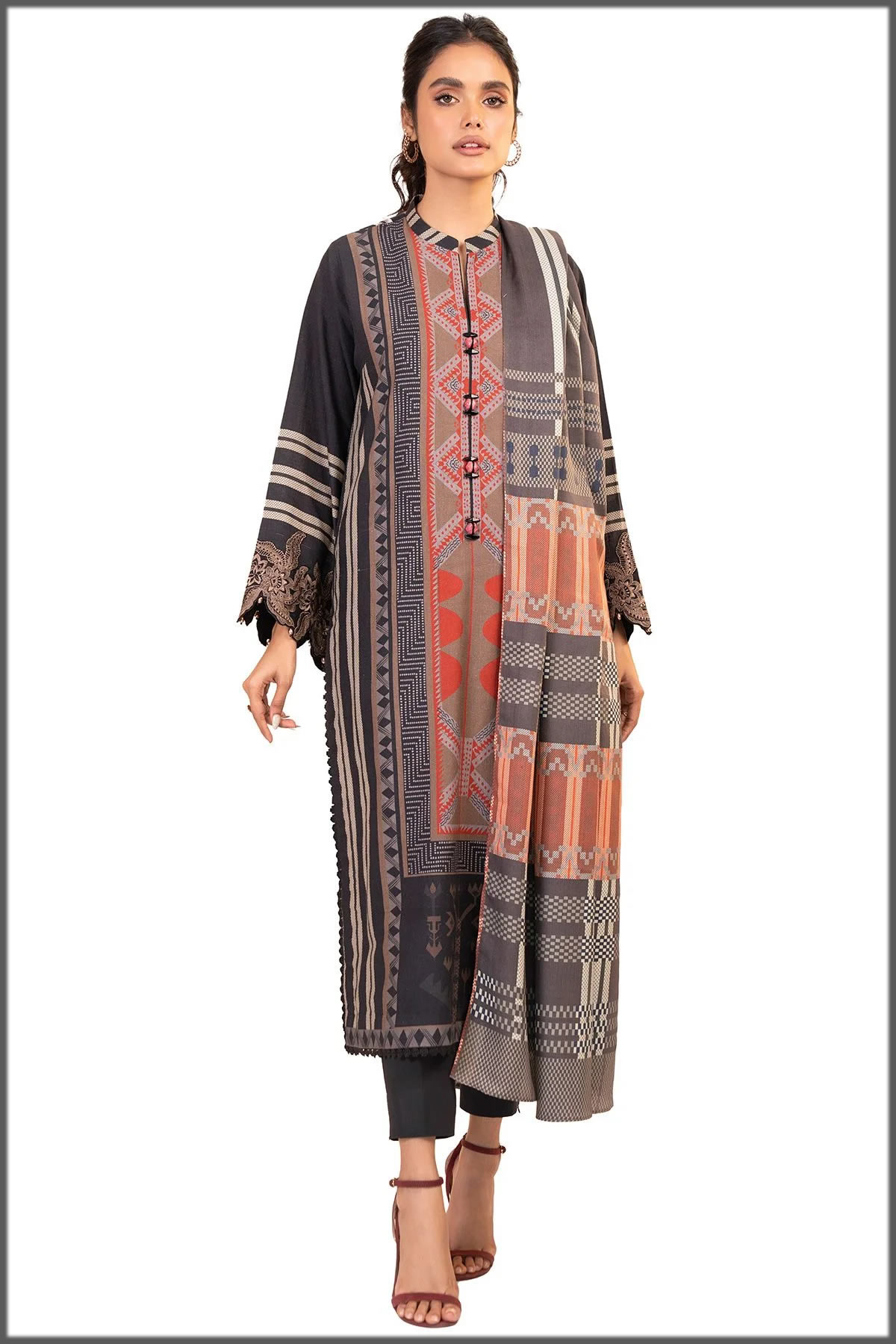 three piece winter khaddar suit for women