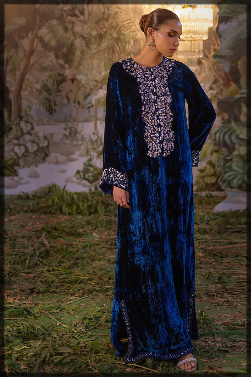 Ansab Jahangir blue long dress