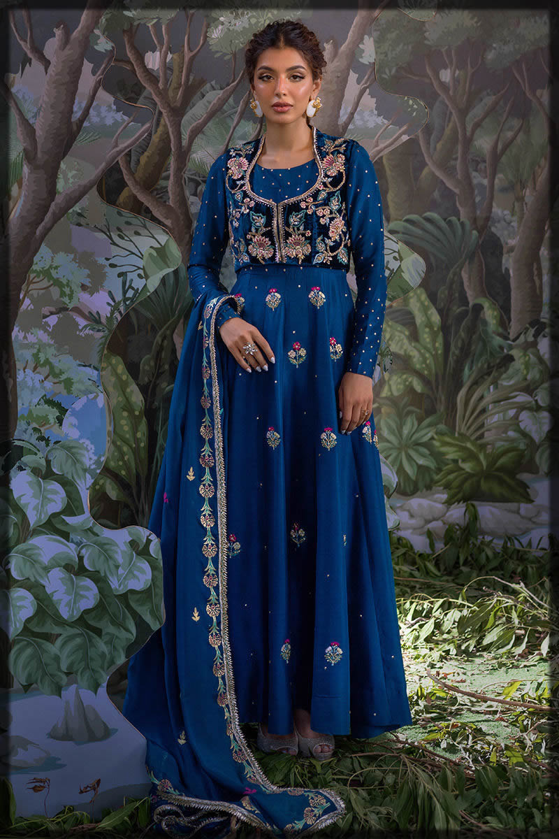 Ansab Jahangir blue long frock
